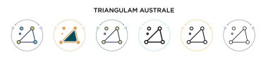 Triangulam australe ikonu. Dolu, ince çizgi, ana hatlar ve vuruş stili. Mobil, ui, web için iki renkli ve siyah triangulam australe vektör ikonlarının vektör çizimi kullanılabilir