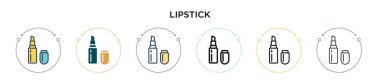 Ruj ikonu dolu, ince çizgi, özet ve vuruş stili. Mobil, ui, web için iki renkli ve siyah ruj vektör simgesi çizimi kullanılabilir