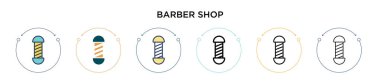 Berber dükkanı ikonu, ince çizgi, taslak ve vuruş stili. Mobil, ui, web için iki renkli ve siyah berber dükkanı vektör ikonu tasarımı vektör illüstrasyonu kullanılabilir