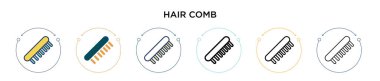 Saç tarağı simgesi dolu, ince çizgi, özet ve vuruş stili. Mobil, ui, web için iki renkli ve siyah saç tarama vektör ikonu tasarımı vektör illüstrasyonu kullanılabilir