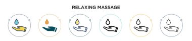 Rahatlatıcı masaj ikonu dolu, ince çizgi, özet ve vuruş stili. Mobil, ui, web için iki renkli ve siyah masaj vektör ikonu tasarımı vektör illüstrasyonu kullanılabilir