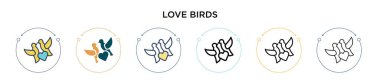 Aşk kuşları ikonu, ince çizgi, özet ve vuruş stili. İki renkli ve siyah aşk kuşlarının vektör illüstrasyonları vektör vektör simgeleri mobil, ui, web için kullanılabilir