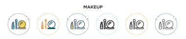 Makyaj simgesi doldurulmuş, ince çizgi, ana hatlar ve vuruş stili. Mobil, ui, web için iki renkli ve siyah makyaj vektör ikonu tasarımı vektör illüstrasyonu kullanılabilir