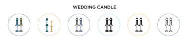 Düğün mumu ikonu dolu, ince çizgi, özet ve vuruş stili. Mobil, ui, web için iki renkli ve siyah düğün mum vektör ikonu tasarımı vektör illüstrasyonu kullanılabilir