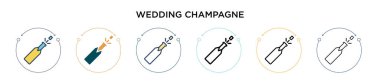 Düğün şampanyası ikonu, ince çizgi, özet ve vuruş stili. İki renkli ve siyah düğün şampanyası vektör ikonu tasarımı mobil, ui, web için kullanılabilir