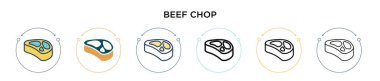 Sığır pirzolası ikonu, ince çizgi, özet ve vuruş stili. İki renkli ve siyah sığır pirzolası vektör ikonu tasarımı mobil, ui, web için kullanılabilir