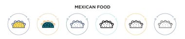 Meksika yemek ikonu, ince çizgi, özet ve vuruş stili. Mobil, ui, web için iki renkli ve siyah Meksika yemek vektör ikonu tasarımı vektör illüstrasyonu kullanılabilir