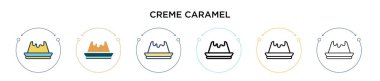 Krem karamel ikonu, ince çizgi, özet ve vuruş stili. Mobil, ui, web için iki renkli ve siyah krem karamel vektör ikonu tasarımı vektör illüstrasyonu kullanılabilir