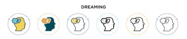 Rüya simgesi dolu, ince çizgi, özet ve vuruş stili. Mobil, ui, web için iki renkli ve siyah rüya vektör ikonu tasarımı vektör illüstrasyonu kullanılabilir