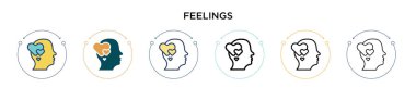 Duyguların simgesi dolu, ince çizgi, özet ve vuruş tarzında. İki renkli ve siyah duygu vektör ikonu tasarımının vektör illüstrasyonu mobil, ui, web için kullanılabilir