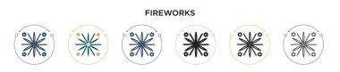 Havai fişek ikonu dolu, ince çizgi, özet ve vuruş stili. Mobil, ui, web için iki renkli ve siyah havai fişek vektör ikonu tasarımı vektör illüstrasyonu kullanılabilir
