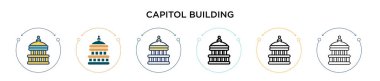 Capitol binası ikonu, ince çizgi, özet ve vuruş stili. Mobil, ui, web için iki renkli ve siyah başkent inşa vektör simgesi tasarımı vektör illüstrasyonu kullanılabilir