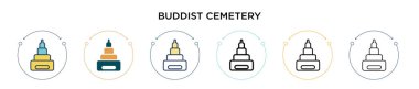 Buddist mezarlığı ikonu, ince çizgi, özet ve vuruş stili. Mobil, ui, web için iki renkli ve siyah Budist mezarlık vektör ikonu tasarımı vektör illüstrasyonu kullanılabilir