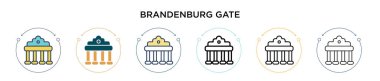 Brandenburg kapı simgesi dolu, ince çizgi, özet ve vuruş stili. Mobil, ui, web için iki renkli ve siyah Brandenburg geçit vektör ikonu tasarımı vektör illüstrasyonu kullanılabilir