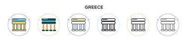 Yunanistan tam, ince çizgi, özet ve vuruş tarzında bir simge. İki renkli ve siyah Yunan vektör simgesinin vektör illüstrasyonu mobil, ui, web için kullanılabilir