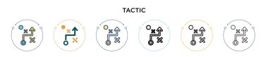 Taktik simgesi dolu, ince çizgi, özet ve vuruş stili. Mobil, ui, web için iki renkli ve siyah taktik vektör ikonu tasarımı vektör illüstrasyonu kullanılabilir