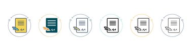Signing a contract icon in filled, thin line, outline and stroke style. Vector illustration of two colored and black signing a contract vector icons designs can be used for mobile, ui, web clipart