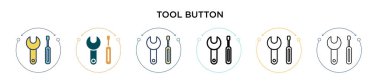 Araç düğmesi simgesi doldurulmuş, ince çizgi, özet ve vuruş stili. Mobil, ui, web için iki renkli ve siyah araç vektör vektör simgesi tasarımı kullanılabilir