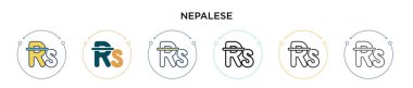 Nepal ikonu dolu, ince çizgi, özet ve vuruş stili. Mobil, ui, web için iki renkli ve siyah Nepal vektör ikonlarının vektör çizimi kullanılabilir