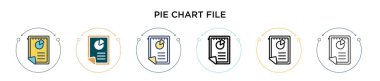 Pasta çizelgesi dosya simgesi doldurulmuş, ince çizgi, özet ve vuruş stili. Mobil, ui, web için iki renkli ve siyah pasta grafik vektör ikonu tasarımının vektör illüstrasyonu kullanılabilir