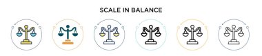 Denge simgesini doldurulmuş, ince çizgi, özet ve vuruş tarzıyla ölçekle. Denge vektör simgelerinde iki renkli ve siyah ölçekli vektör illüstrasyonu mobil, ui, web için kullanılabilir