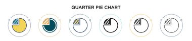 Çeyrek turta grafiği simgesi doldurulmuş, ince çizgi, ana hatlar ve vuruş stili. Mobil, ui, web için iki renkli ve siyah çeyrek turta çizelgesi ikonlarının vektör çizimi kullanılabilir