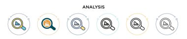 Analiz simgesi dolu, ince çizgi, özet ve vuruş tarzında. Mobil, ui, web için iki renkli ve siyah analiz vektör ikonu tasarımının vektör illüstrasyonu kullanılabilir