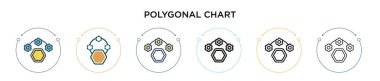Çokgen çizelge simgesi dolu, ince çizgi, özet ve çizgi şeklinde. Mobil, ui, web için iki renkli ve siyah çokgen grafik vektör ikonu tasarımı vektör illüstrasyonu kullanılabilir