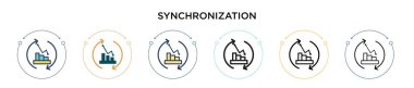 Senkronizasyon simgesi doldurulmuş, ince çizgi, özet ve vuruş stili. Mobil, ui, web için iki renkli ve siyah eşzamanlama vektör ikonu tasarımının vektör illüstrasyonu kullanılabilir