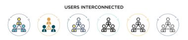 Kullanıcılar birbirine bağlı simge dolu, ince çizgi, özet ve vuruş tarzında. İki renkli ve siyah kullanıcının vektör illüstrasyonu birbiriyle bağlantılı vektör simgeleri mobil, ui, web için kullanılabilir