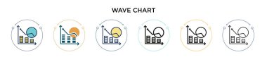 Dalga grafiği simgesi dolu, ince çizgi, dış hat ve vuruş stili. Mobil, ui, web için iki renkli ve siyah dalga çizelgesi ikonu tasarımı vektör illüstrasyonu kullanılabilir