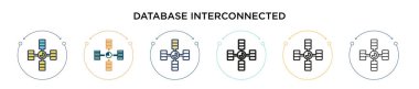 Veritabanı bağlantılı simge dolu, ince çizgi, özet ve vuruş tarzı. İki renkli ve siyah veritabanı bağlantılı vektör simgelerinin vektör illüstrasyonu mobil, ui, web için kullanılabilir