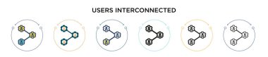 Kullanıcılar birbirine bağlı simge dolu, ince çizgi, özet ve vuruş tarzında. İki renkli ve siyah kullanıcının vektör illüstrasyonu birbiriyle bağlantılı vektör simgeleri mobil, ui, web için kullanılabilir