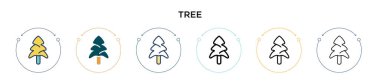 Ağaç ikonu dolu, ince çizgi, ana hatlar ve vuruş stili. Mobil, ui, web için iki renkli ve siyah ağaç vektör ikonu tasarımı vektör illüstrasyonu kullanılabilir