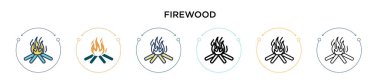Yakacak odun ikonu, ince çizgi, özet ve vuruş stili. Mobil, ui, web için iki renkli ve siyah odun vektör ikonu tasarımı vektör illüstrasyonu kullanılabilir