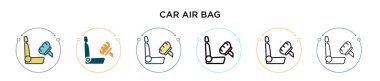 Araba hava yastığı ikonu doldurulmuş, ince çizgi, ana hatlar ve vuruş stili. Mobil, ui, web için iki renkli ve siyah hava yastığı vektör ikonu tasarımı vektör illüstrasyonu kullanılabilir