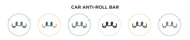 Araba anti-roll bar ikonu doldurulmuş, ince çizgi, ana hatlar ve vuruş stili. Mobil, ui, web için iki renkli ve siyah araba anti-roll bar vektör simgesi tasarımı vektör illüstrasyonu kullanılabilir