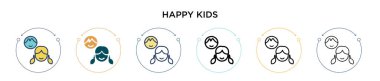 Mutlu çocuk ikonu dolu, ince çizgi, özet ve vuruş stili. İki renkli ve siyah mutlu çocuk vektör ikonu tasarımı mobil, ui, web için kullanılabilir