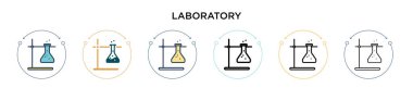 Laboratuvar ikonu dolu, ince çizgi, özet ve vuruş stili. Mobil, ui, web için iki renkli ve siyah laboratuar vektör ikonu tasarımı vektör illüstrasyonu kullanılabilir