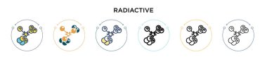 Radyasyon ikonu dolu, ince çizgi, özet ve vuruş stili. Mobil, ui, web için iki renkli ve siyah radyoaktif vektör ikonu tasarımı vektör illüstrasyonu kullanılabilir