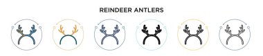 Ren geyiği boynuzu simgesi doldurulmuş, ince çizgi, ana hatlar ve vuruş stili. Mobil, ui, web için iki renkli ve siyah ren geyiği boynuz vektör ikonu tasarımı vektör illüstrasyonu kullanılabilir