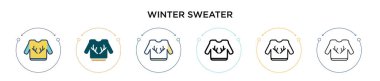Kış süveteri ikonu, ince çizgi, özet ve vuruş stili. Mobil, ui, web için iki renkli ve siyah kış süveter vektör ikonu tasarımı vektör illüstrasyonu kullanılabilir