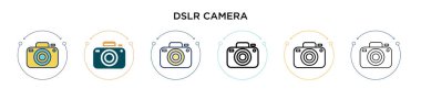 DSR kamera simgesi dolu, ince çizgi, özet ve vuruş stili. Mobil, ui, web için iki renkli ve siyah dslr kamera vektör ikonu tasarımı vektör illüstrasyonu kullanılabilir