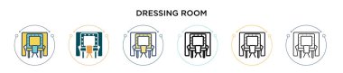 Soyunma odası ikonu, ince çizgi, özet ve vuruş stili. Mobil, ui, web için iki renkli ve siyah soyunma odası vektör ikonu tasarımı vektör illüstrasyonu kullanılabilir