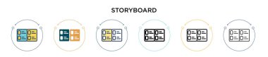 Storyboard simgesi dolu, ince çizgi, özet ve vuruş stili. Mobil, ui, web için iki renkli ve siyah storyboard vektör simgesi tasarımı vektör illüstrasyonu kullanılabilir