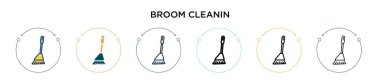 Süpürge temizleme simgesi dolu, ince çizgi, özet ve vuruş stili. Mobil, ui, web için iki renkli ve siyah süpürge temizleme vektör ikonu tasarımı vektör illüstrasyonu kullanılabilir