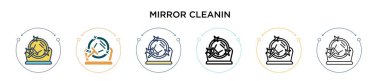Ayna temizleme simgesi dolu, ince çizgi, özet ve vuruş stili. Mobil, ui, web için iki renkli ve siyah ayna temizleme vektör ikonu tasarımı vektör illüstrasyonu kullanılabilir