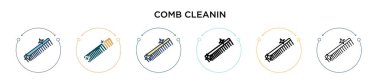 Tarak temizleme simgesi, ince çizgi, özet ve vuruş stili. Mobil, ui, web için iki renkli ve siyah tarak temizleme vektör ikonu tasarımı vektör illüstrasyonu kullanılabilir
