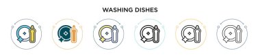 Bulaşık ikonu dolu, ince çizgi, özet ve vuruş stili. Mobil, ui, web için iki renkli ve siyah bulaşık bulaşık taşıyıcı ikonu tasarımının vektör illüstrasyonu kullanılabilir