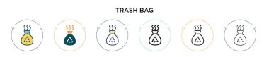 Çöp torbası simgesi doldurulmuş, ince çizgi, özet ve vuruş stili. Mobil, ui, web için iki renkli ve siyah çöp torbası vektör ikonu tasarımı vektör illüstrasyonu kullanılabilir